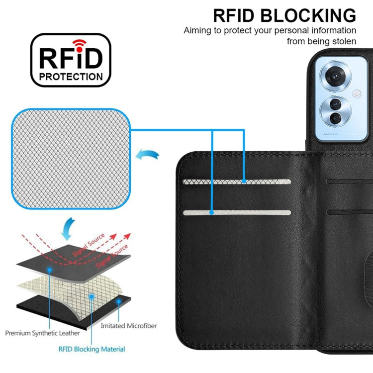 For OPPO Reno11 F Thai Version Rhombic Texture Card Bag RFID Phone Case with Long Lanyard