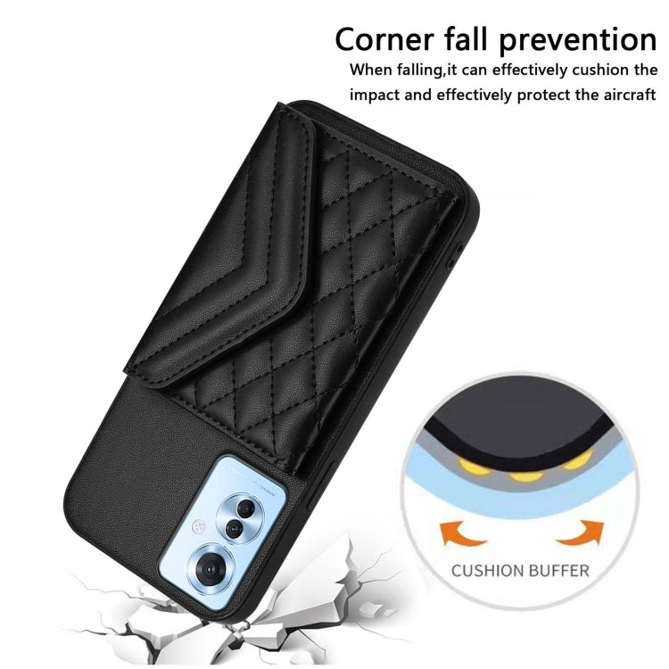 For OPPO Reno11 F Thai Version Rhombic Texture Card Bag RFID Phone Case with Long Lanyard