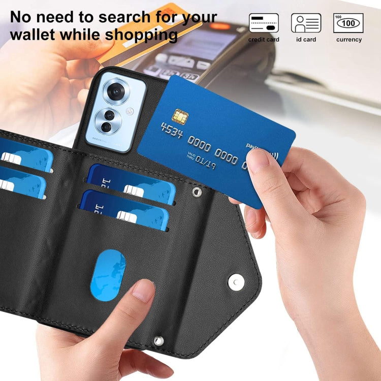 For OPPO Reno11 F Thai Version Rhombic Texture Card Bag RFID Phone Case with Long Lanyard