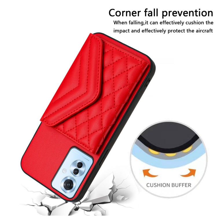 For OPPO Reno11 F Thai Version Rhombic Texture Card Bag RFID Phone Case with Long Lanyard