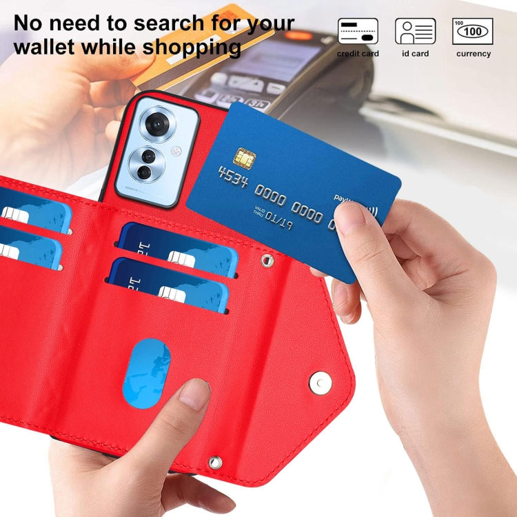 For OPPO Reno11 F Thai Version Rhombic Texture Card Bag RFID Phone Case with Long Lanyard