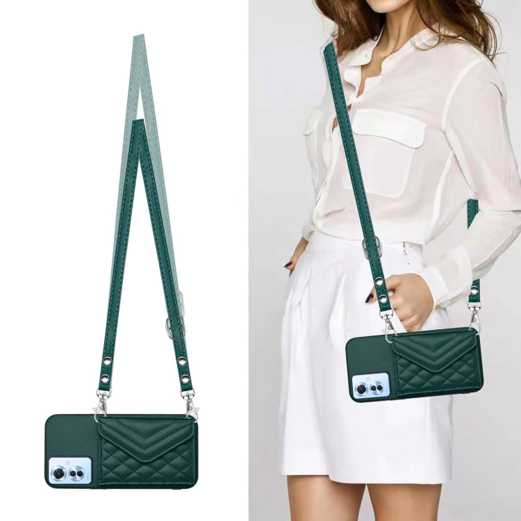 For OPPO F25 Pro 5G India Rhombic Texture Card Bag RFID Phone Case with Long Lanyard