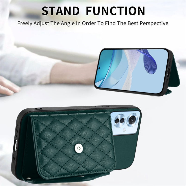 For OPPO F25 Pro 5G India Rhombic Texture Card Bag RFID Phone Case with Long Lanyard