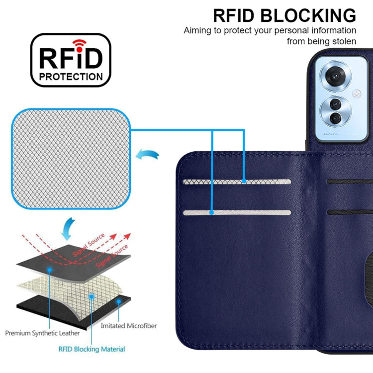 For OPPO F25 Pro 5G India Rhombic Texture Card Bag RFID Phone Case with Long Lanyard