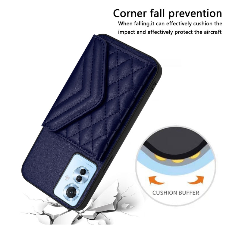For OPPO F25 Pro 5G India Rhombic Texture Card Bag RFID Phone Case with Long Lanyard