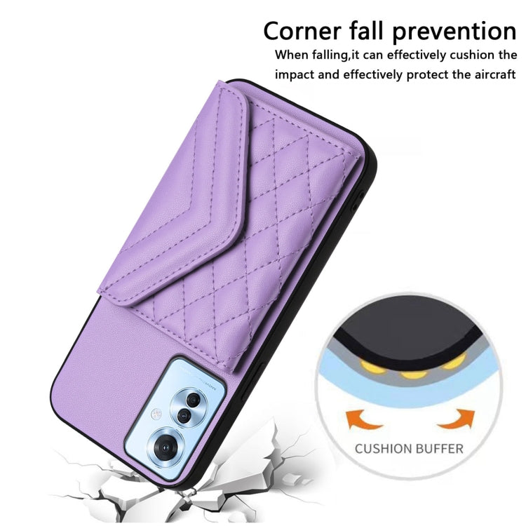 For OPPO F25 Pro 5G India Rhombic Texture Card Bag RFID Phone Case with Long Lanyard