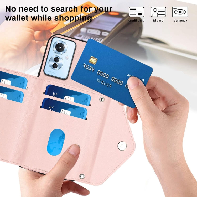 For OPPO F25 Pro 5G India Rhombic Texture Card Bag RFID Phone Case with Long Lanyard