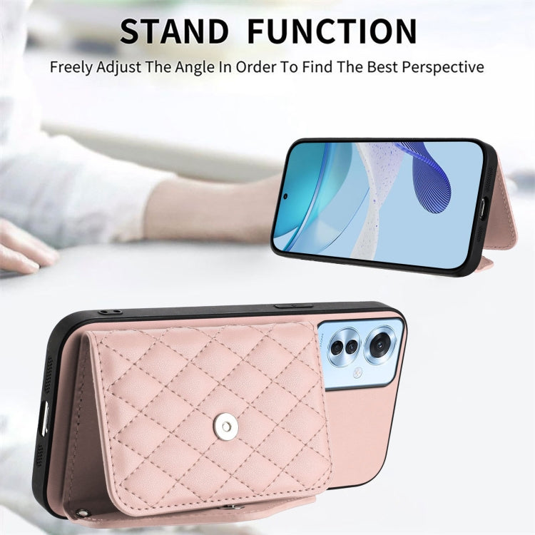 For OPPO F25 Pro 5G India Rhombic Texture Card Bag RFID Phone Case with Long Lanyard