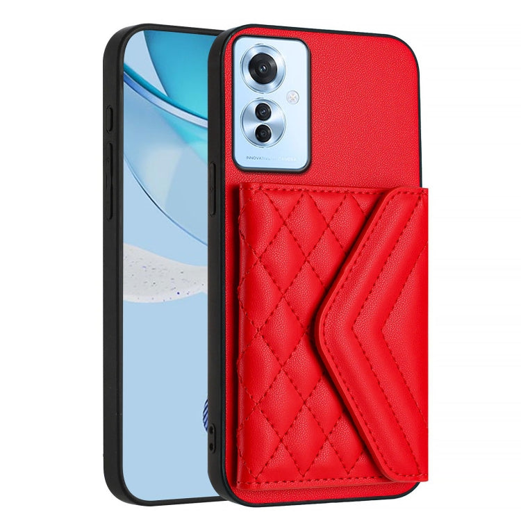 For OPPO F25 Pro 5G India Rhombic Texture Card Bag RFID Phone Case with Long Lanyard