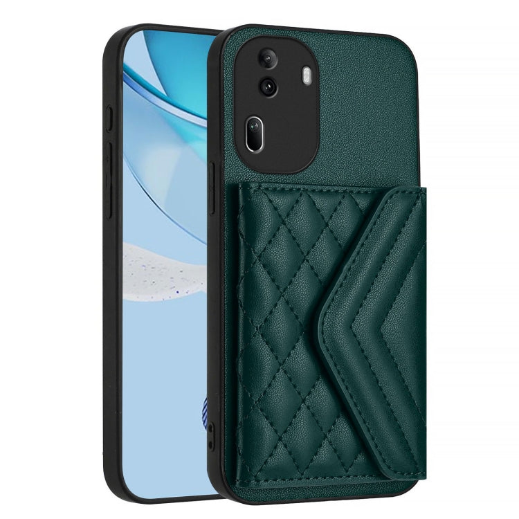 For OPPO Reno11 Global Rhombic Texture Card Bag RFID Phone Case with Long Lanyard