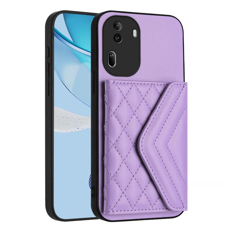 For OPPO Reno11 Global Rhombic Texture Card Bag RFID Phone Case with Long Lanyard