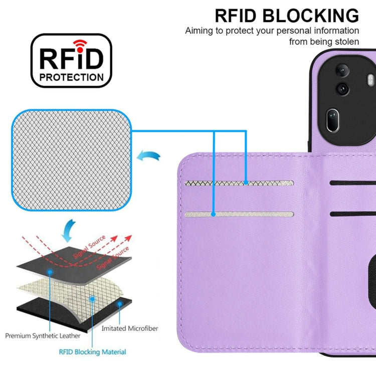 For OPPO Reno11 Global Rhombic Texture Card Bag RFID Phone Case with Long Lanyard