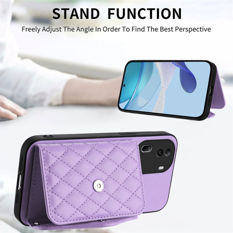 For OPPO Reno11 Global Rhombic Texture Card Bag RFID Phone Case with Long Lanyard