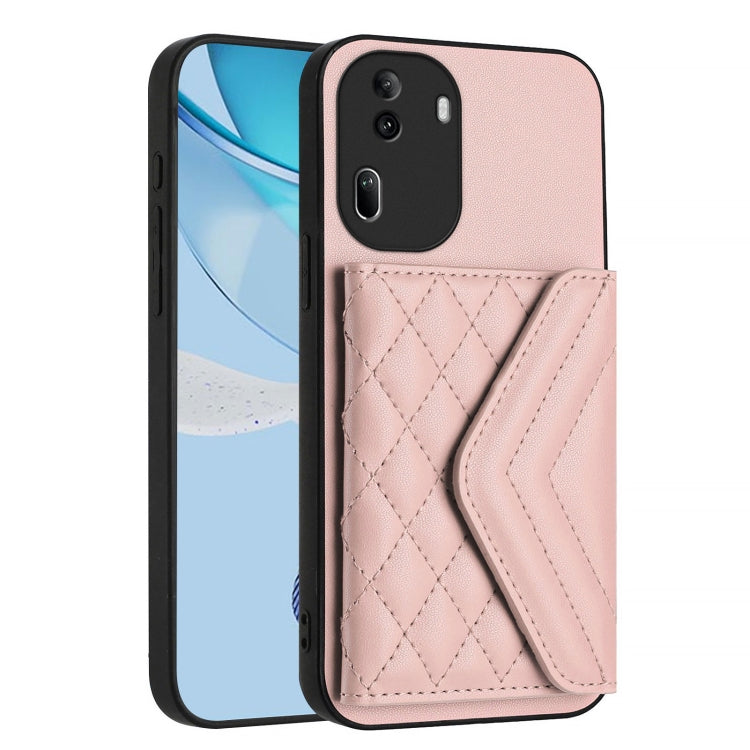 For OPPO Reno11 Global Rhombic Texture Card Bag RFID Phone Case with Long Lanyard