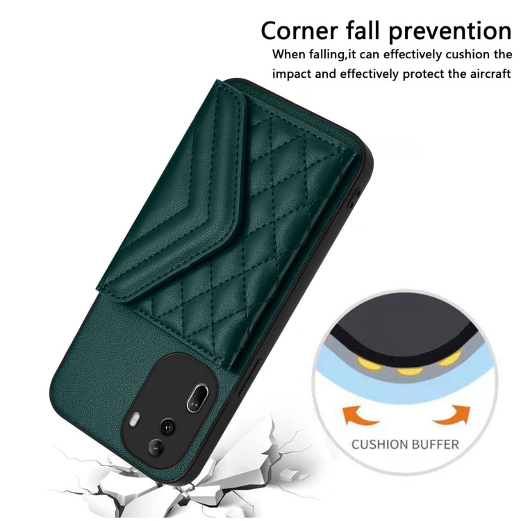 For OPPO Reno11 Pro Global Rhombic Texture Card Bag RFID Phone Case with Long Lanyard