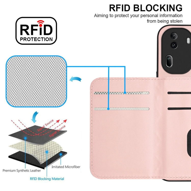 For OPPO Reno11 Pro Global Rhombic Texture Card Bag RFID Phone Case with Long Lanyard