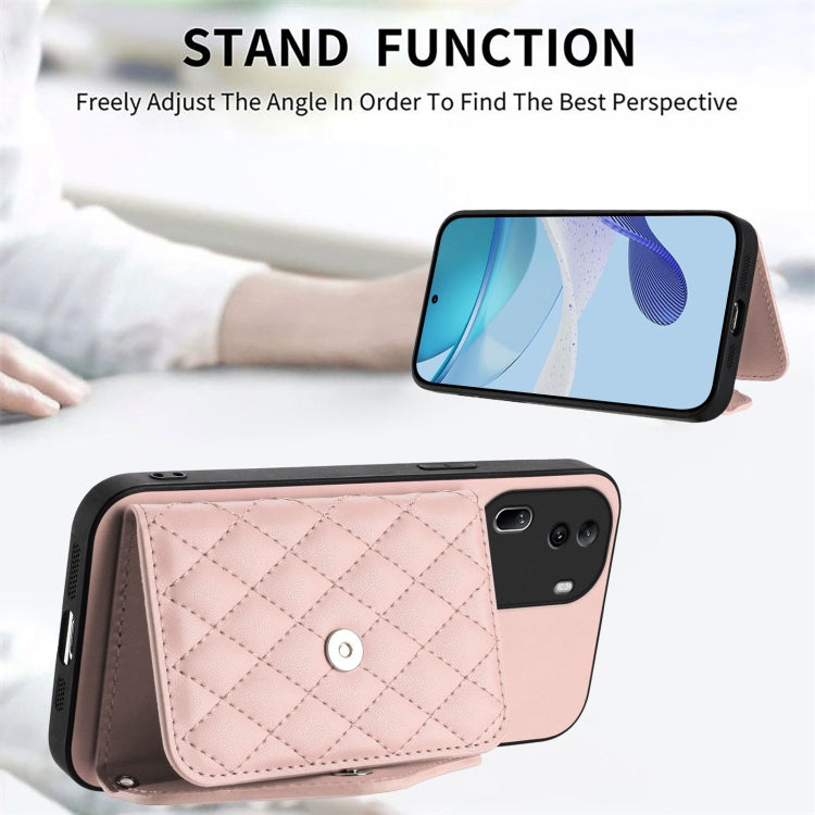 For OPPO Reno11 Pro Global Rhombic Texture Card Bag RFID Phone Case with Long Lanyard