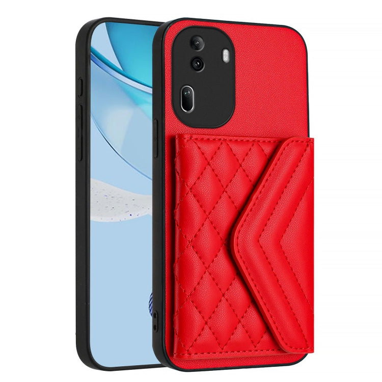 For OPPO Reno11 Pro Global Rhombic Texture Card Bag RFID Phone Case with Long Lanyard
