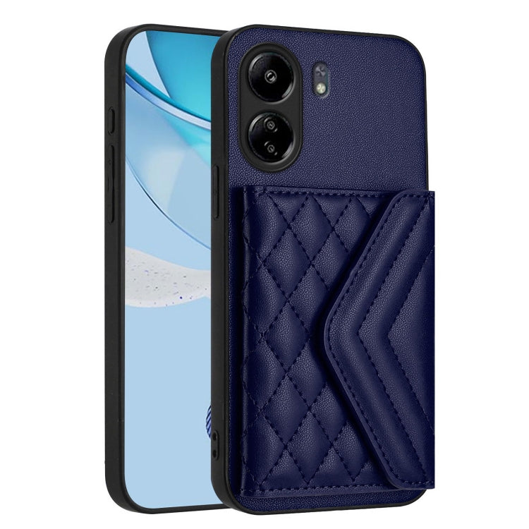 For Redmi 13C 4G Global Rhombic Texture Card Bag RFID Phone Case with Long Lanyard