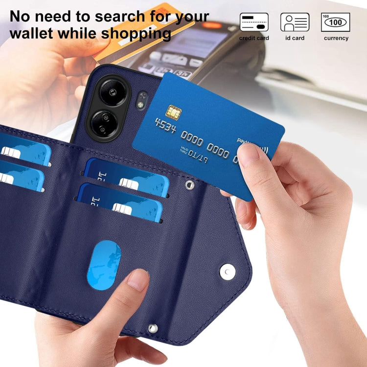 For Redmi 13C 4G Global Rhombic Texture Card Bag RFID Phone Case with Long Lanyard