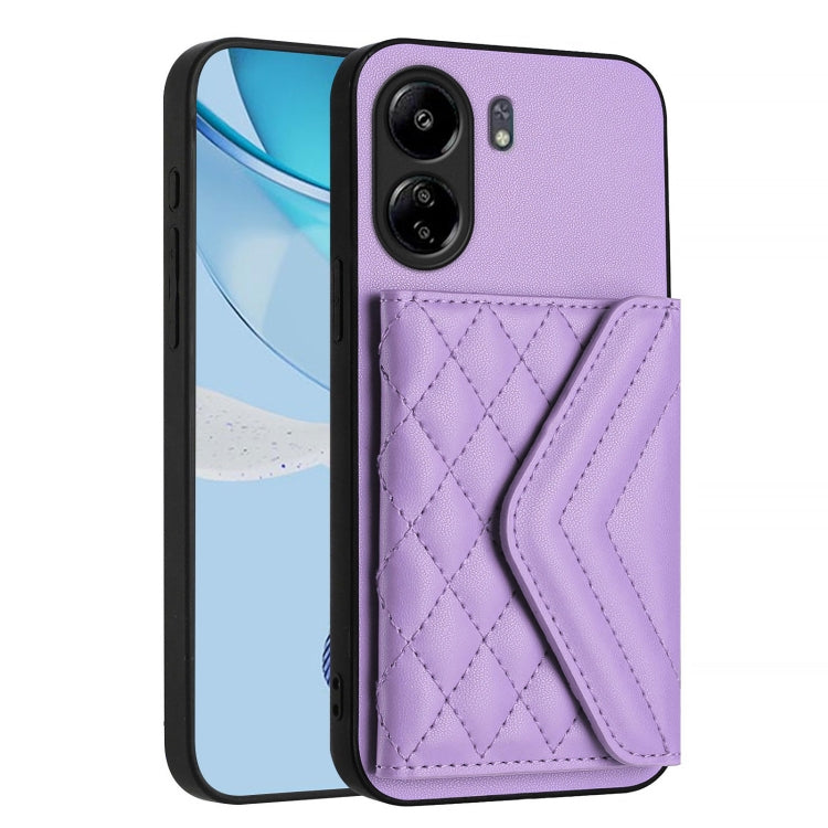 For Redmi 13C 4G Global Rhombic Texture Card Bag RFID Phone Case with Long Lanyard