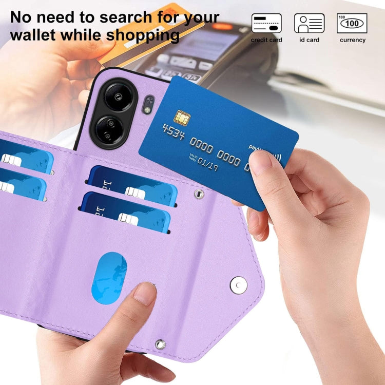 For Redmi 13C 4G Global Rhombic Texture Card Bag RFID Phone Case with Long Lanyard