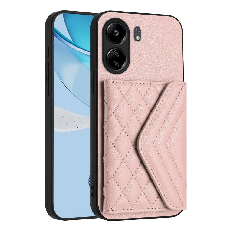 For Redmi 13C 4G Global Rhombic Texture Card Bag RFID Phone Case with Long Lanyard