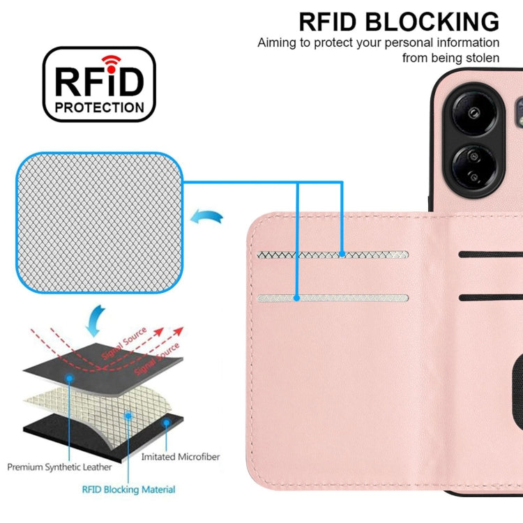 For Redmi 13C 4G Global Rhombic Texture Card Bag RFID Phone Case with Long Lanyard