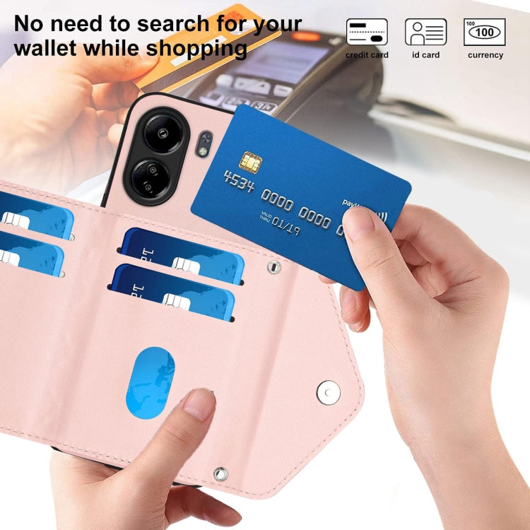 For Redmi 13C 4G Global Rhombic Texture Card Bag RFID Phone Case with Long Lanyard