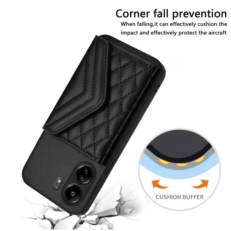 For Redmi 13C 4G Global Rhombic Texture Card Bag RFID Phone Case with Long Lanyard