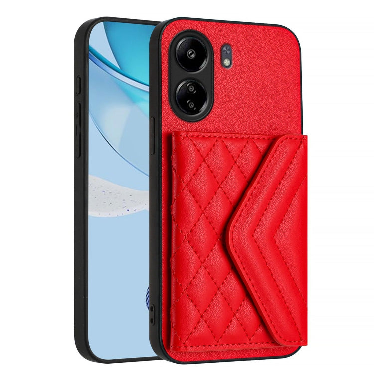 For Redmi 13C 4G Global Rhombic Texture Card Bag RFID Phone Case with Long Lanyard