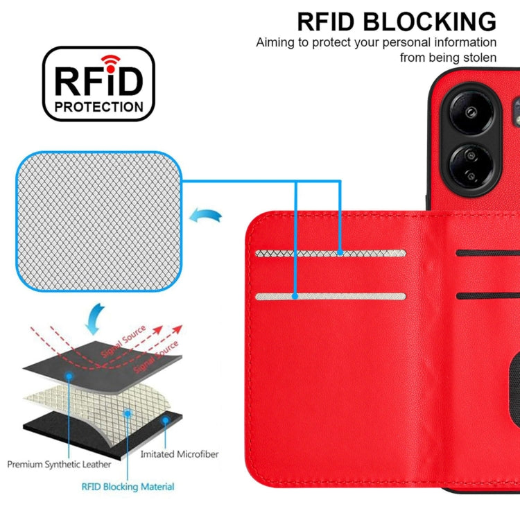 For Redmi 13C 4G Global Rhombic Texture Card Bag RFID Phone Case with Long Lanyard