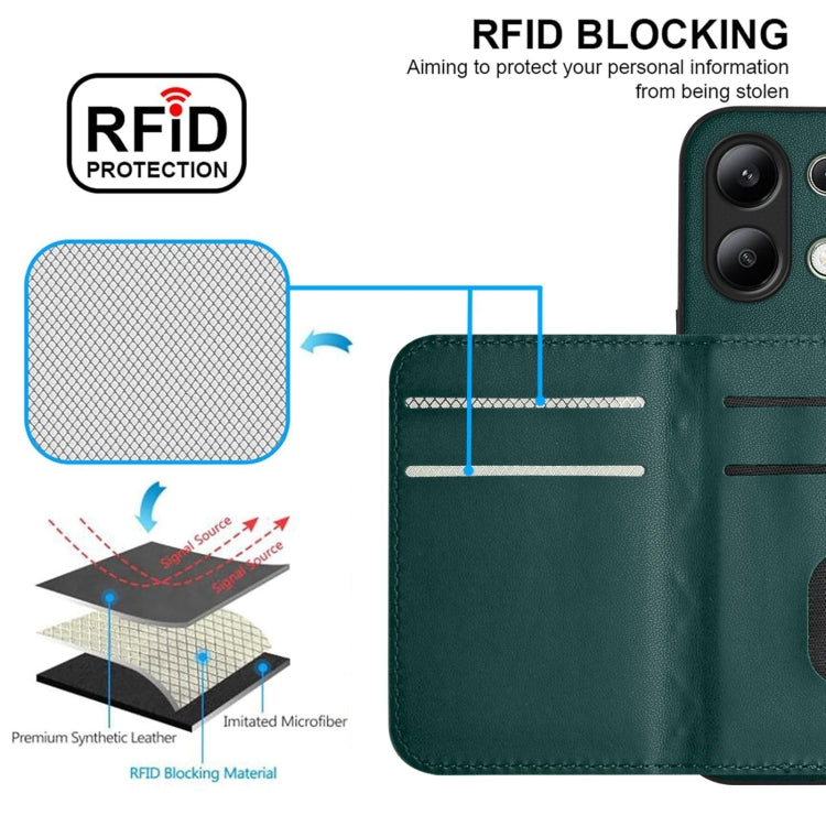 For Redmi Note 13 4G Global Rhombic Texture Card Bag RFID Phone Case with Long Lanyard