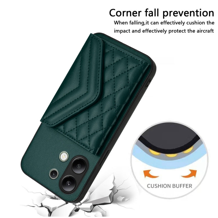 For Redmi Note 13 4G Global Rhombic Texture Card Bag RFID Phone Case with Long Lanyard