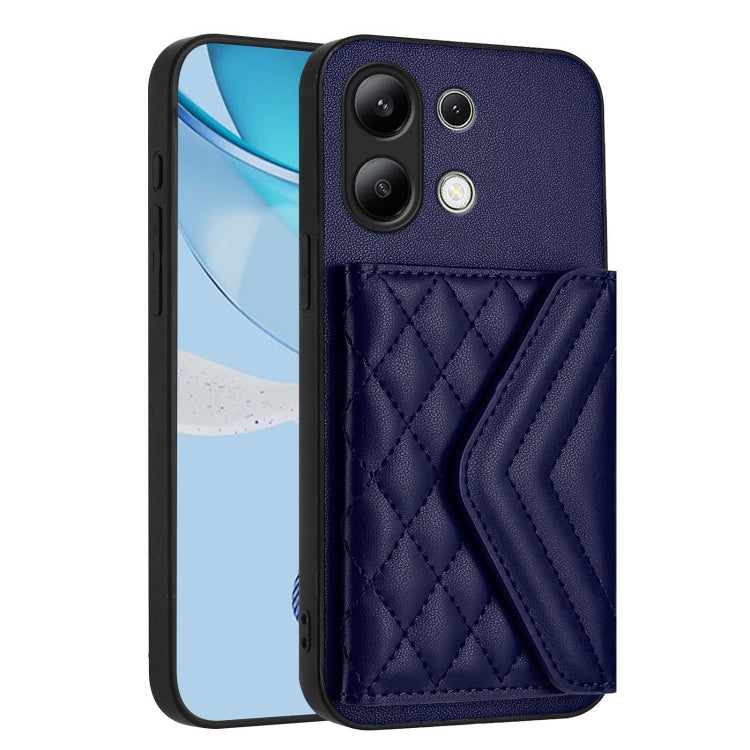 For Redmi Note 13 4G Global Rhombic Texture Card Bag RFID Phone Case with Long Lanyard