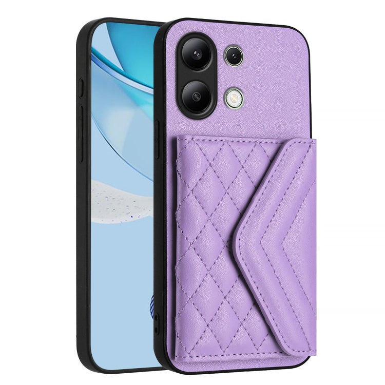 For Redmi Note 13 4G Global Rhombic Texture Card Bag RFID Phone Case with Long Lanyard