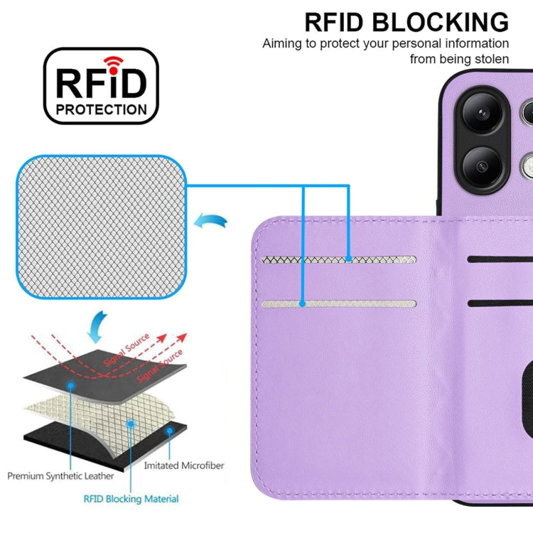 For Redmi Note 13 4G Global Rhombic Texture Card Bag RFID Phone Case with Long Lanyard