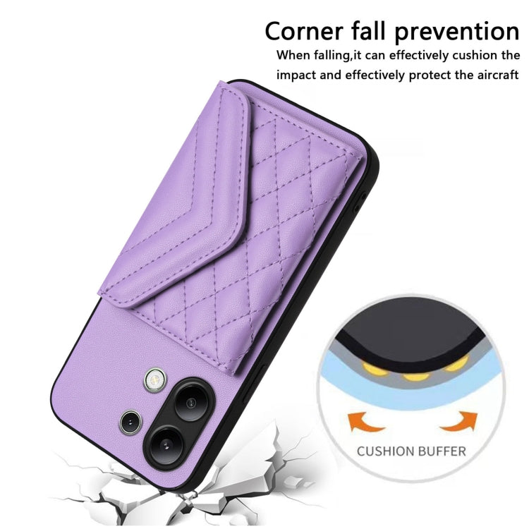 For Redmi Note 13 4G Global Rhombic Texture Card Bag RFID Phone Case with Long Lanyard