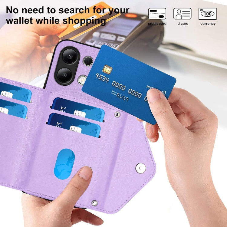 For Redmi Note 13 4G Global Rhombic Texture Card Bag RFID Phone Case with Long Lanyard