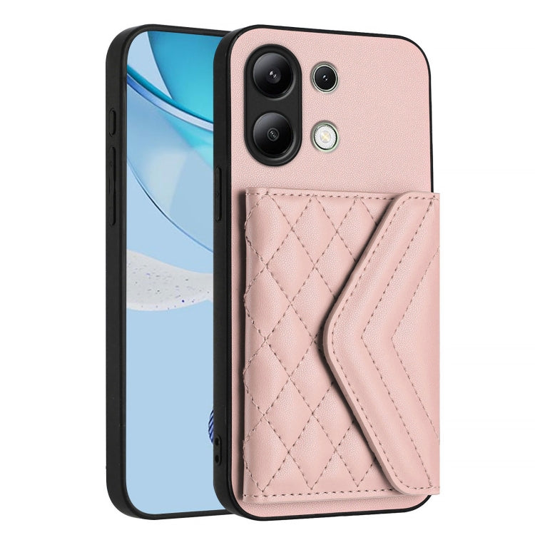 For Redmi Note 13 4G Global Rhombic Texture Card Bag RFID Phone Case with Long Lanyard