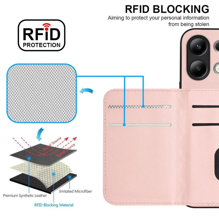 For Redmi Note 13 4G Global Rhombic Texture Card Bag RFID Phone Case with Long Lanyard