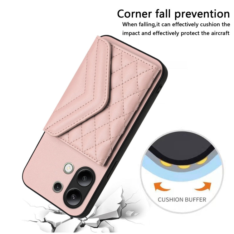For Redmi Note 13 4G Global Rhombic Texture Card Bag RFID Phone Case with Long Lanyard