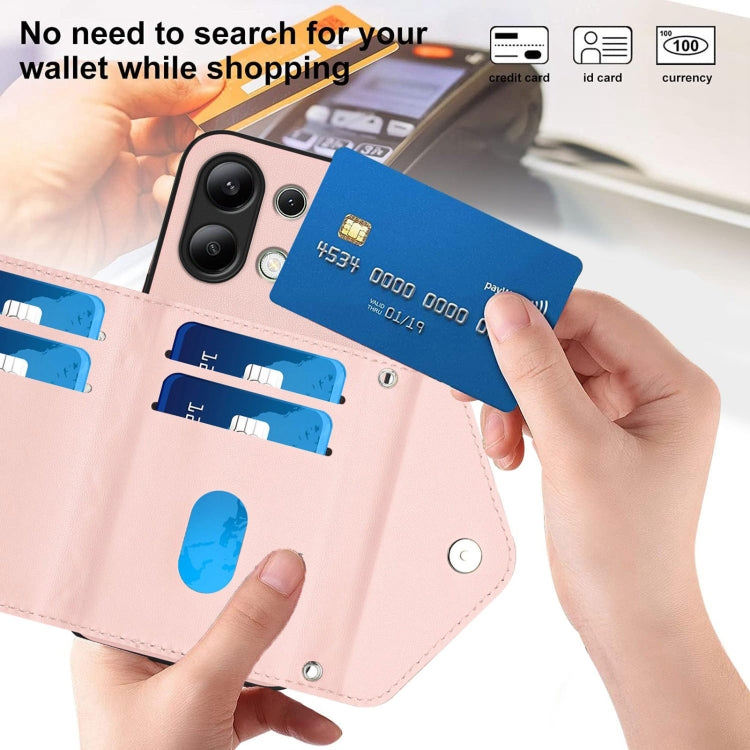 For Redmi Note 13 4G Global Rhombic Texture Card Bag RFID Phone Case with Long Lanyard