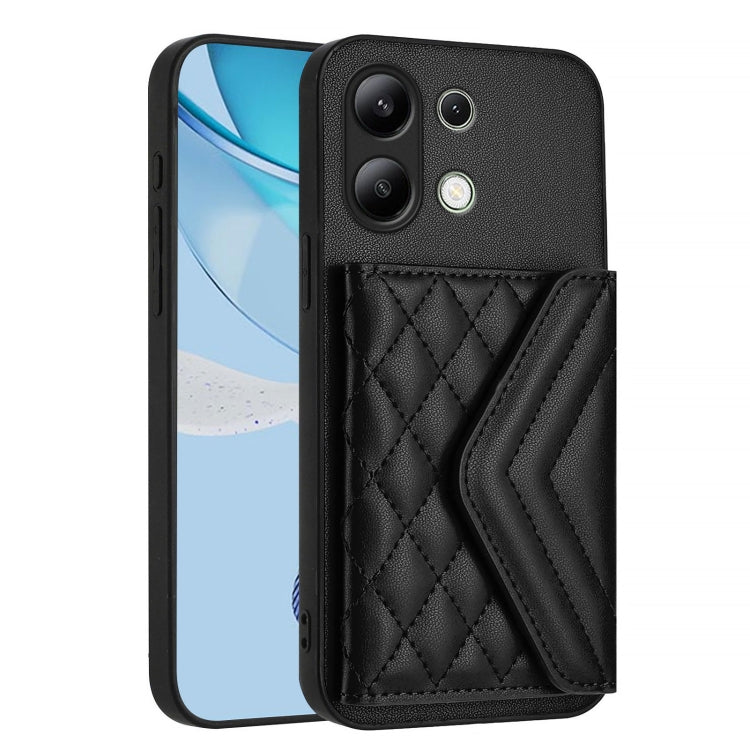 For Redmi Note 13 4G Global Rhombic Texture Card Bag RFID Phone Case with Long Lanyard