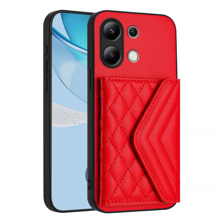 For Redmi Note 13 4G Global Rhombic Texture Card Bag RFID Phone Case with Long Lanyard