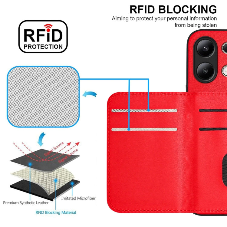 For Redmi Note 13 4G Global Rhombic Texture Card Bag RFID Phone Case with Long Lanyard