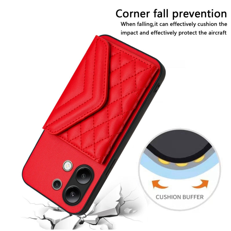 For Redmi Note 13 4G Global Rhombic Texture Card Bag RFID Phone Case with Long Lanyard