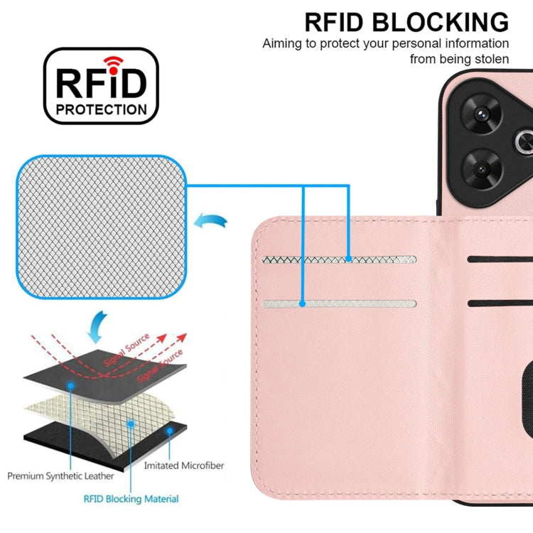 For Redmi Note 13R Pro / 13 4G Rhombic Texture Card Bag RFID Phone Case with Long Lanyard