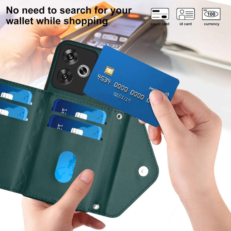 For Redmi Turbo 3 Rhombic Texture Card Bag RFID Phone Case with Long Lanyard