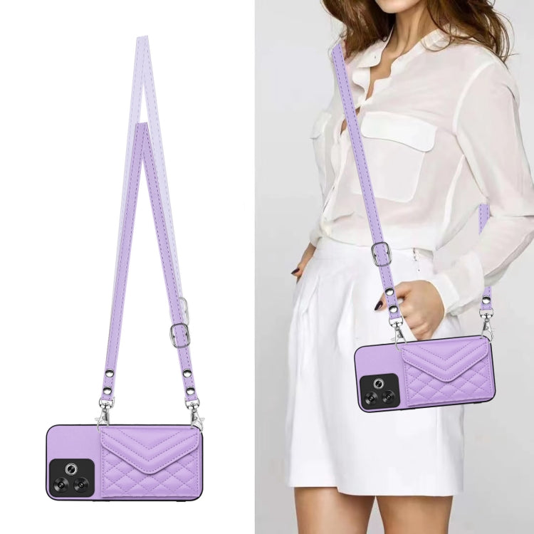 For Redmi Turbo 3 Rhombic Texture Card Bag RFID Phone Case with Long Lanyard